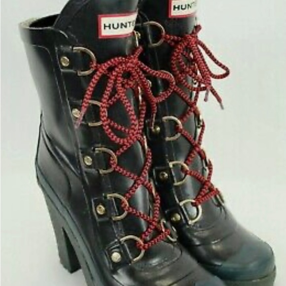 HUNTER "GABBY" WOMEN'S DARK GREEN RUBBER HEELED BOOTS. - Picture 2 of 2